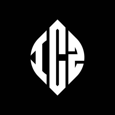 Çember ve elips şekilli ICZ daire harf logosu tasarımı. Tipografik tarzda ICZ elips harfleri. Üç baş harf daire şeklinde bir logo oluşturuyor. ICZ Çember Amblemi Soyut Monogram Harf İşaretleme Vektörü.