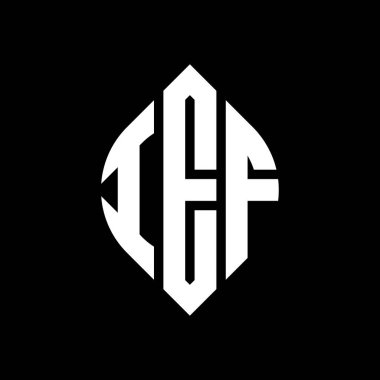 Çember ve elips şekilli IEF daire harf logosu tasarımı. Tipografik biçimli IEF elips harfleri. Üç baş harf daire şeklinde bir logo oluşturuyor. IEF Çember Amblemi Soyut Monogram Harf İşaretleyici Vektörü.