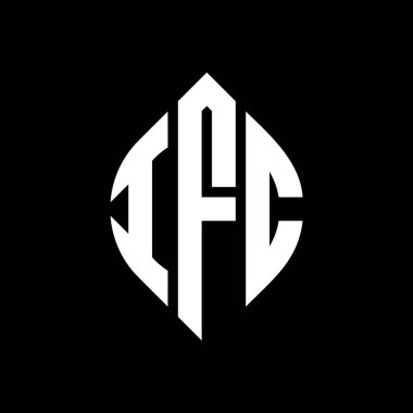 Dairesel ve elips şekilli IFC daire harf logosu tasarımı. Tipografik biçimli IFC elips harfleri. Üç baş harf daire şeklinde bir logo oluşturuyor. IFC Çember Amblemi Soyut Monogram Harf İşaretleyici Vektörü.