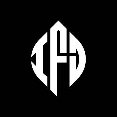 Dairesel ve elips şekilli IFJ daire harf logosu tasarımı. Tipografik tarzda IFJ elips harfleri. Üç baş harf daire şeklinde bir logo oluşturuyor. IFJ Çember Amblemi Soyut Monogram Harf İşaretleyici Vektörü.