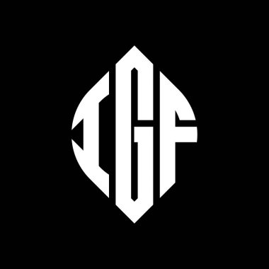 Dairesel ve elips şekilli IGF daire harf logosu tasarımı. Tipografik biçimli IGF elips harfleri. Üç baş harf daire şeklinde bir logo oluşturuyor. IGF Çember Amblemi Soyut Monogram Harf İşaretleyici Vektörü.