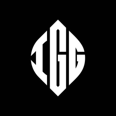 Dairesel ve elips şekilli IGG daire harf logosu tasarımı. Tipografik biçimli IGG elips harfleri. Üç baş harf daire şeklinde bir logo oluşturuyor. IGG Çember Amblemi Soyut Monogram Harf İşaretleyici Vektörü.