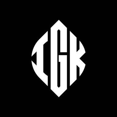 Çember ve elips şekilli IGK daire harf logosu tasarımı. Tipografik biçimli IGK elips harfleri. Üç baş harf daire şeklinde bir logo oluşturuyor. IGK Çember Amblemi Soyut Monogram Harf İşaretleyici Vektörü.