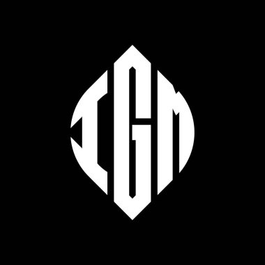 Dairesel ve elips şekilli IGM daire harf logosu tasarımı. Tipografik biçimli IGM elips harfleri. Üç baş harf daire şeklinde bir logo oluşturuyor. IGM Çember Amblemi Soyut Monogram Harf İşaretleyici Vektörü.