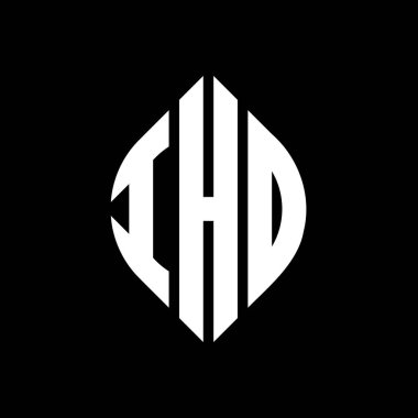 Dairesel ve elips şekilli IHD daire harf logosu tasarımı. Tipografik biçimli IHD elips harfleri. Üç baş harf daire şeklinde bir logo oluşturuyor. IHD Çember Amblemi Soyut Monogram Harf İşaretleyici Vektörü.