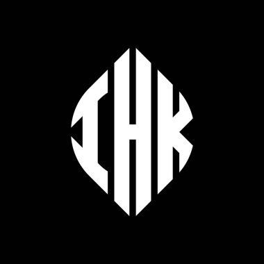 Çember ve elips şekilli IHK daire harf logosu tasarımı. Tipografik biçimli IHK elips harfleri. Üç baş harf daire şeklinde bir logo oluşturuyor. IHK Çember Amblemi Soyut Monogram Harf İşaretleyici Vektörü.