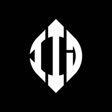 LJ daire şeklinde ve elips şekilli harf logosu tasarımı. IJ elips harfleri tipografik tarzda. Üç baş harf daire şeklinde bir logo oluşturuyor. IIJ Çember Amblemi Soyut Monogram Harf İşaretleme Vektörü.
