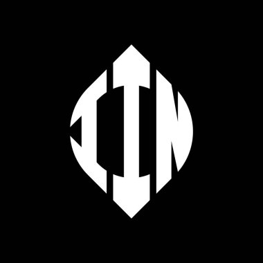 Çember ve elips şekilli IIN daire harf logosu tasarımı. Tipografik biçimli IIN elips harfleri. Üç baş harf daire şeklinde bir logo oluşturuyor. IIN Çember Amblemi Soyut Monogram Harf İşaretleme Vektörü.