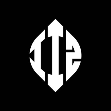 Çember ve elips şekilli IIZ daire harf logosu tasarımı. Typographic tarzında IIZ elips harfleri. Üç baş harf daire şeklinde bir logo oluşturuyor. IIZ Çember Amblemi Soyut Monogram Harf İşaretleme Vektörü.