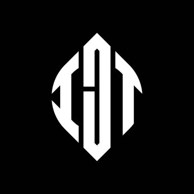 Dairesel ve elips şekilli IJT daire harf logosu tasarımı. Typographic tarzı IJT elips harfleri. Üç baş harf daire şeklinde bir logo oluşturuyor. IJT Çember Amblemi Soyut Monogram Harf İşaretleyici Vektörü.