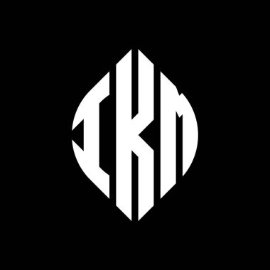 Daire ve elips şekilli IKM daire harf logosu tasarımı. Tipografik biçimli IKM elips harfleri. Üç baş harf daire şeklinde bir logo oluşturuyor. IKM Çember Amblemi Soyut Monogram Harf İşaretleme Vektörü.