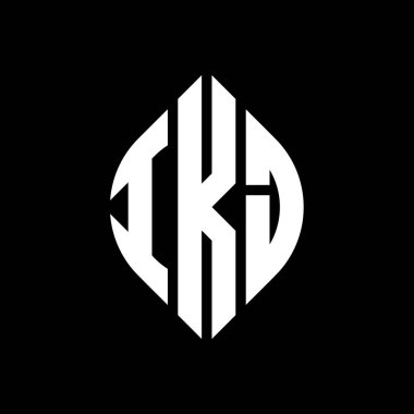 Çember ve elips şekilli IKJ harfli logo tasarımı. Typographic tarzında IKJ elips harfleri. Üç baş harf daire şeklinde bir logo oluşturuyor. IKJ Çember Amblemi Soyut Monogram Harf İşaretleyici Vektörü.