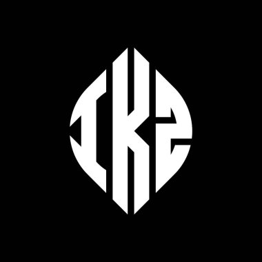 Daire ve elips şekilli IKZ daire harf logosu tasarımı. Tipografik biçimli IKZ elips harfleri. Üç baş harf daire şeklinde bir logo oluşturuyor. IKZ Çember Amblemi Soyut Monogram Harf İşaretleme Vektörü.