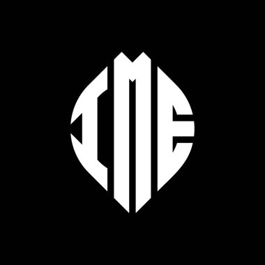 Dairesel ve elips şekilli IME daire harf logosu tasarımı. Tipografik biçimli IME elips harfleri. Üç baş harf daire şeklinde bir logo oluşturuyor. IME Çemberi Amblemi Soyut Monogram Harf İşaretleyici Vektörü.