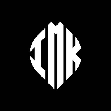 Çember ve elips şekilli IMK daire harf logosu tasarımı. Tipografik biçimli IMK elips harfleri. Üç baş harf daire şeklinde bir logo oluşturuyor. IMK Çember Amblemi Soyut Monogram Harf İşaretleyici Vektörü.