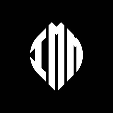 Çember ve elips şekilli IMM daire harf logosu tasarımı. Tipografik biçimli IMM elips harfleri. Üç baş harf daire şeklinde bir logo oluşturuyor. IMM Çemberi Amblemi Soyut Monogram Harf İşaretleyici Vektörü.