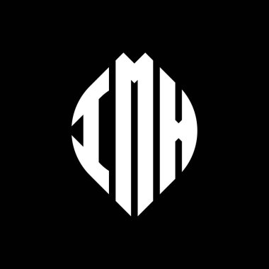 Çember ve elips şekilli IMX daire harf logosu tasarımı. Tipografik biçimli IMX elips harfleri. Üç baş harf daire şeklinde bir logo oluşturuyor. IMX Çember Amblemi Soyut Monogram Harf İşaretleyici Vektörü.