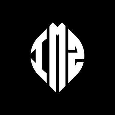 Çember ve elips şekilli IMZ daire harf logosu tasarımı. Tipografik biçimli IMZ elips harfleri. Üç baş harf daire şeklinde bir logo oluşturuyor. IMZ Çember Amblemi Soyut Monogram Harf İşaretleyici Vektörü.