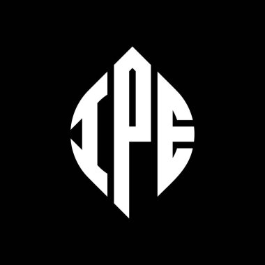 Çember ve elips şekilli IPE daire harf logosu tasarımı. Tipografik biçimli IPE elips harfleri. Üç baş harf daire şeklinde bir logo oluşturuyor. IPE Çemberi Amblemi Soyut Monogram Harf İşaretleyici Vector.IPE daire harfli logo tasarımı daire ve ellip