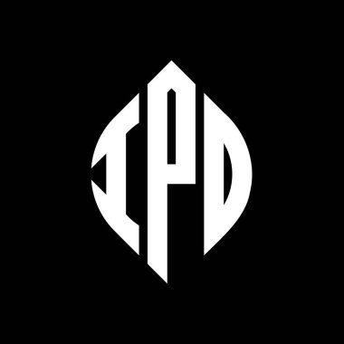 Çember ve elips şekilli halka arz dairesi logosu tasarımı. Typographic tarzında halka arz elips harfleri. Üç baş harf daire şeklinde bir logo oluşturuyor. IPO Çemberi Amblemi Soyut Monogram Harf İşaretleyici Vektörü.
