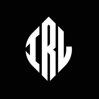 Daire ve elips şekilli IRL daire harf logosu tasarımı. Typographic tarzında IRL elips harfleri. Üç baş harf daire şeklinde bir logo oluşturuyor. IRL Çemberi Amblemi Soyut Monogram Harf İşaretleyici Vektörü.