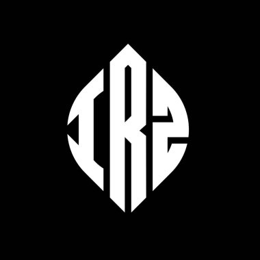 Daire ve elips şekilli IRZ daire harf logosu tasarımı. Typographic tarzında IRZ elips harfleri. Üç baş harf daire şeklinde bir logo oluşturuyor. IRZ Çember Amblemi Soyut Monogram Harf İşaretleme Vektörü.