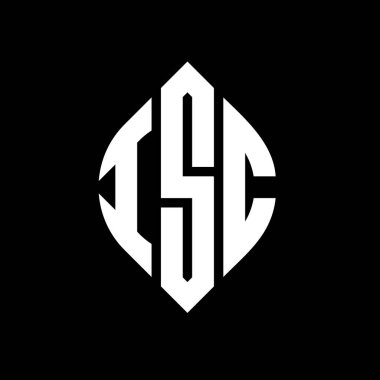 Dairesel ve elips şekilli ISC daire harf logosu tasarımı. ISC elips harfleri tipografik tarzda. Üç baş harf daire şeklinde bir logo oluşturuyor. ISC Çember Amblemi Soyut Monogram Harf İşaretleyici Vektörü.