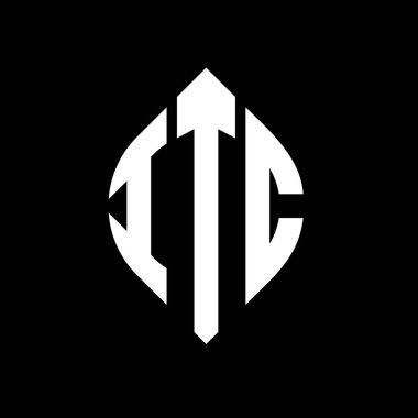 Çember ve elips şekilli ITC daire harf logosu tasarımı. Typographic tarzında ITC elips harfleri. Üç baş harf daire şeklinde bir logo oluşturuyor. ITC Çember Amblemi Soyut Monogram Harf İşaretleme Vektörü.