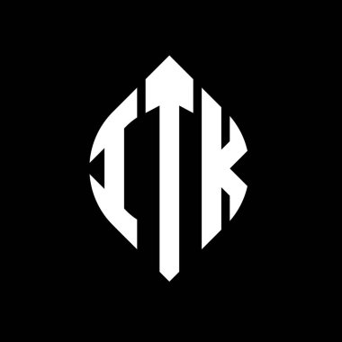Çember ve elips şekilli ITK daire harf logosu tasarımı. Typographic tarzında ITK elips harfleri. Üç baş harf daire şeklinde bir logo oluşturuyor. ITK Çember Amblemi Soyut Monogram Harf İşaretleme Vektörü.