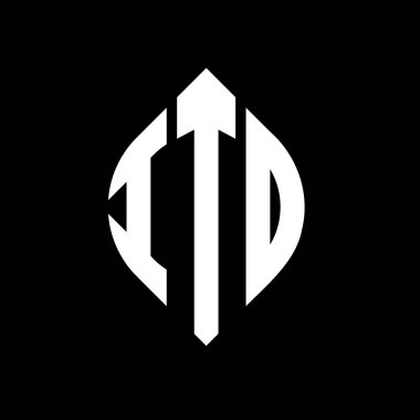 Çember ve elips şekilli ITO harf logosu tasarımı. Typographic tarzında ITO elips harfleri. Üç baş harf daire şeklinde bir logo oluşturuyor. ITO Çember Amblemi Soyut Monogram Harf İşaretleme Vektörü.