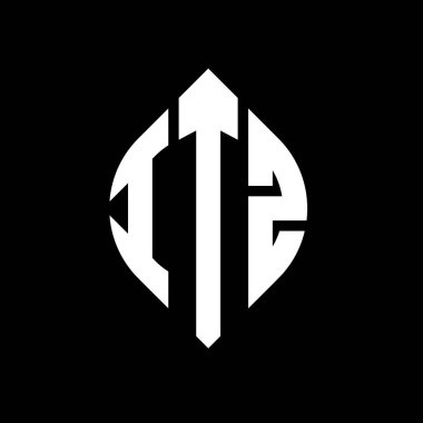 Çember ve elips şekilli ITZ daire harf logosu tasarımı. Typographic tarzında ITZ elips harfleri. Üç baş harf daire şeklinde bir logo oluşturuyor. ITZ Çember Amblemi Soyut Monogram Harf İşaretleyici Vektörü.