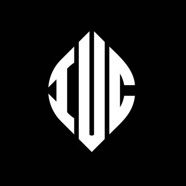 Dairesel ve elips şekilli IUC daire harf logosu tasarımı. Tipografik biçimli IUC elips harfleri. Üç baş harf daire şeklinde bir logo oluşturuyor. IUC Çember Amblemi Soyut Monogram Harf İşaretleyici Vektörü.