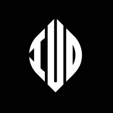 Dairesel ve elips şekilli IUD daire harf logosu tasarımı. Typographic tarzında elips harfler. Üç baş harf daire şeklinde bir logo oluşturuyor. IUD Çember Amblemi Soyut Monogram Harf İşaretleyici Vektörü.
