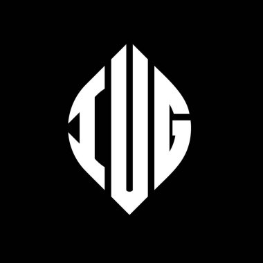 Dairesel ve elips şekilli IUG daire harf logosu tasarımı. Typographic tarzında IUG elips harfleri. Üç baş harf daire şeklinde bir logo oluşturuyor. IUG Çember Amblemi Soyut Monogram Harf İşaretleyici Vektörü.