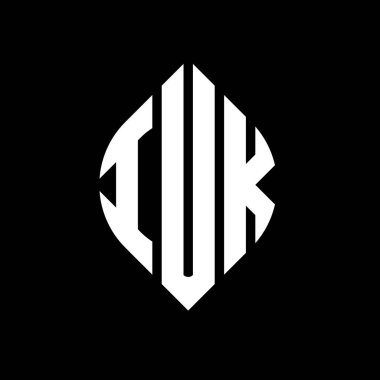 Daire ve elips şekilli IUK daire harf logosu tasarımı. Typographic tarzında IUK elips harfleri. Üç baş harf daire şeklinde bir logo oluşturuyor. IUK Çember Amblemi Soyut Monogram Harf İşaretleyici Vektörü.