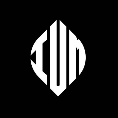 Dairesel ve elips şekilli IUM daire harf logosu tasarımı. Typographic tarzında IUM elips harfleri. Üç baş harf daire şeklinde bir logo oluşturuyor. IUM Çember Amblemi Soyut Monogram Harf İşaretleyici Vektörü.