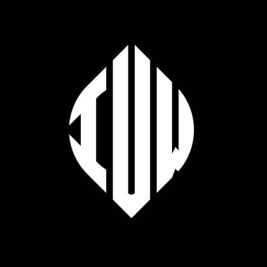 Çember ve elips şekilli IUW daire harf logosu tasarımı. Tipografik biçimli IUW elips harfleri. Üç baş harf daire şeklinde bir logo oluşturuyor. IUW Çember Amblemi Soyut Monogram Harf İşaretleyici Vektörü.