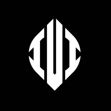 Dairesel ve elips şekilli IVI daire harf logosu tasarımı. Tipografik şekilli IVI elips harfleri. Üç baş harf daire şeklinde bir logo oluşturuyor. IVI Çember Amblemi Soyut Monogram Harf İşaretleyici Vektörü.