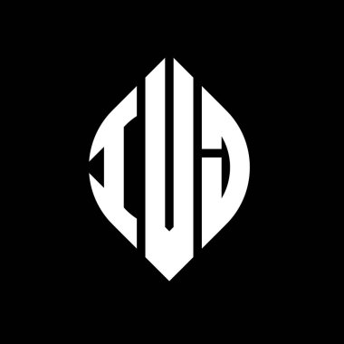 Dairesel ve elips şekilli IVJ daire harf logosu tasarımı. Tipografik şekilli IVJ elips harfleri. Üç baş harf daire şeklinde bir logo oluşturuyor. IVJ Çember Amblemi Soyut Monogram Harf İşaretleyici Vektörü.