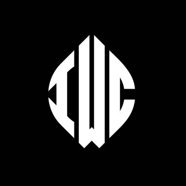 Çember ve elips şekilli IWC daire harf logosu tasarımı. Tipografik biçimli IWC elips harfleri. Üç baş harf daire şeklinde bir logo oluşturuyor. IWC Çember Amblemi Soyut Monogram Harf İşaretleyici Vektörü.