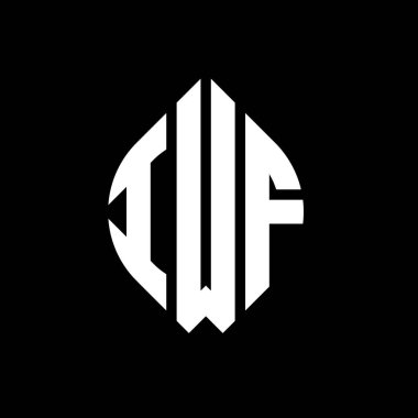 Çember ve elips şekilli IWF daire harf logosu tasarımı. Tipografik biçimli IWF elips harfleri. Üç baş harf daire şeklinde bir logo oluşturuyor. IWF Çember Amblemi Soyut Monogram Harf İşaretleyici Vektörü.
