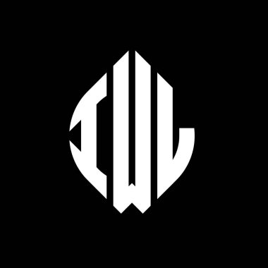 Çember ve elips şekilli IWL daire harf logosu tasarımı. Tipografik biçimli IWL elips harfleri. Üç baş harf daire şeklinde bir logo oluşturuyor. IWL Çember Amblemi Soyut Monogram Harf İşaretleyici Vektörü.