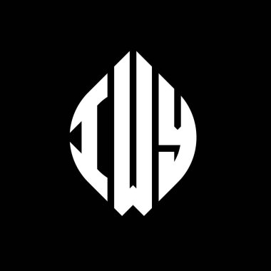 Çember ve elips şekilli IWY daire harf logosu tasarımı. Tipografik biçimli IWY elips harfleri. Üç baş harf daire şeklinde bir logo oluşturuyor. IWY Çemberi Amblemi Soyut Monogram Harf İşaretleyici Vektörü.