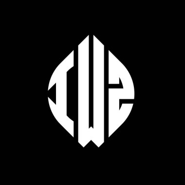 Çember ve elips şekilli IWZ daire harf logosu tasarımı. Tipografik biçimli IWZ elips harfleri. Üç baş harf daire şeklinde bir logo oluşturuyor. IWZ Çember Amblemi Soyut Monogram Harf İşaretleyici Vektörü.