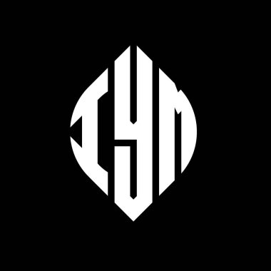 Dairesel ve elips şekilli IYM daire harf logosu tasarımı. Tipografik biçimli IYM elips harfleri. Üç baş harf daire şeklinde bir logo oluşturuyor. IYM Çember Amblemi Soyut Monogram Harf İşaretleyici Vektörü.