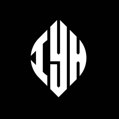 Dairesel ve elips şekilli IYX daire harf logosu tasarımı. Tipografik biçimli IYX elips harfleri. Üç baş harf daire şeklinde bir logo oluşturuyor. IYX Çember Amblemi Soyut Monogram Harf İşaretleyici Vektörü.