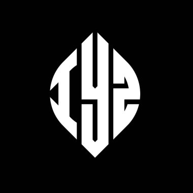 Daire ve elips şekilli IYZ daire harf logosu tasarımı. Tipografik biçimli IYZ elips harfleri. Üç baş harf daire şeklinde bir logo oluşturuyor. IYZ Çember Amblemi Soyut Monogram Harf İşaretleyici Vektörü.