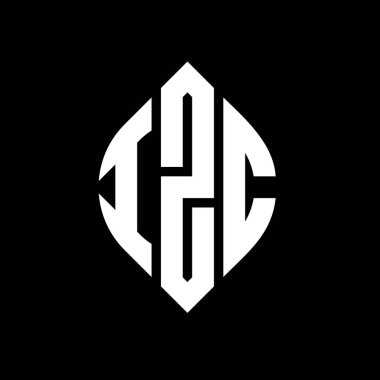 Daire ve elips şekilli IZC daire harf logosu tasarımı. Tipografik biçimli IZC elips harfleri. Üç baş harf daire şeklinde bir logo oluşturuyor. IZC Çember Amblemi Soyut Monogram Harf İşaretleyici Vektörü.