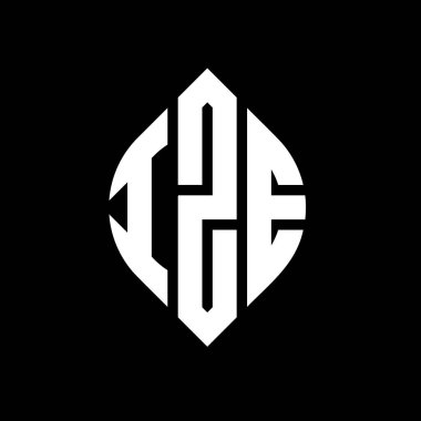 Daire ve elips şekilli IZE daire harf logosu tasarımı. Tipografik biçimli IZE elips harfleri. Üç baş harf daire şeklinde bir logo oluşturuyor. IZE Çember Amblemi Soyut Monogram Harf İşaretleyici Vektörü.