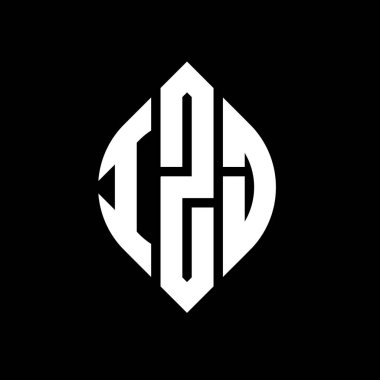 Dairesel ve elips şekilli IZJ daire harf logosu tasarımı. Typographic tarzında IZJ elips harfleri. Üç baş harf daire şeklinde bir logo oluşturuyor. IZJ Çember Amblemi Soyut Monogram Harf İşaretleyici Vektörü.